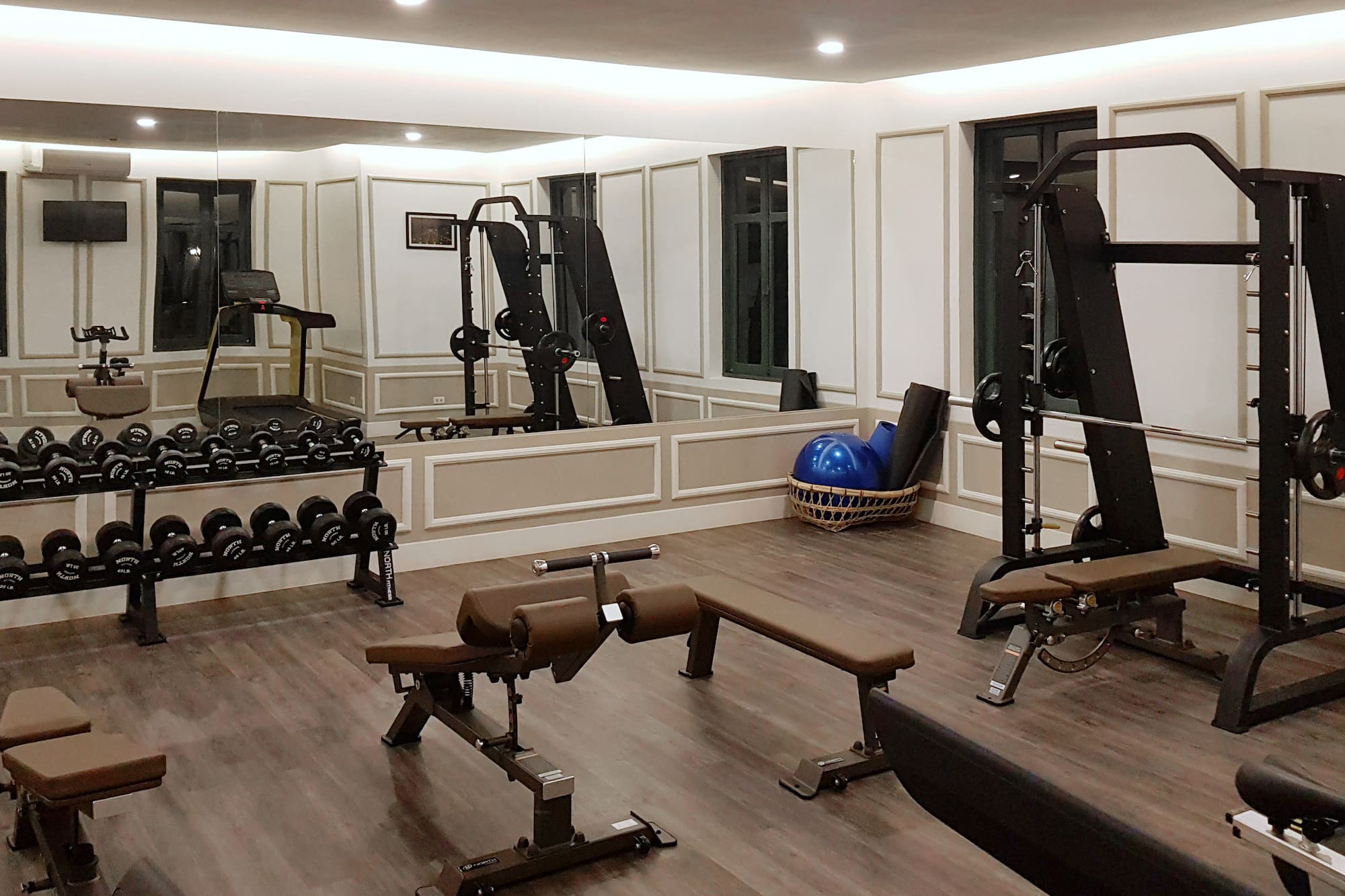 a room with a gym equipment
