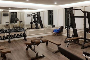 a room with a gym equipment