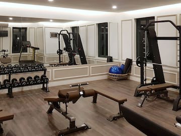 a room with a gym equipment