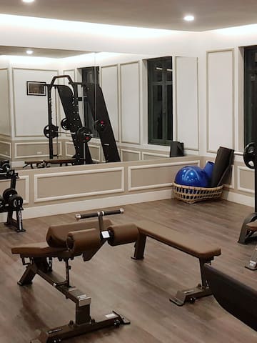 a room with a gym equipment