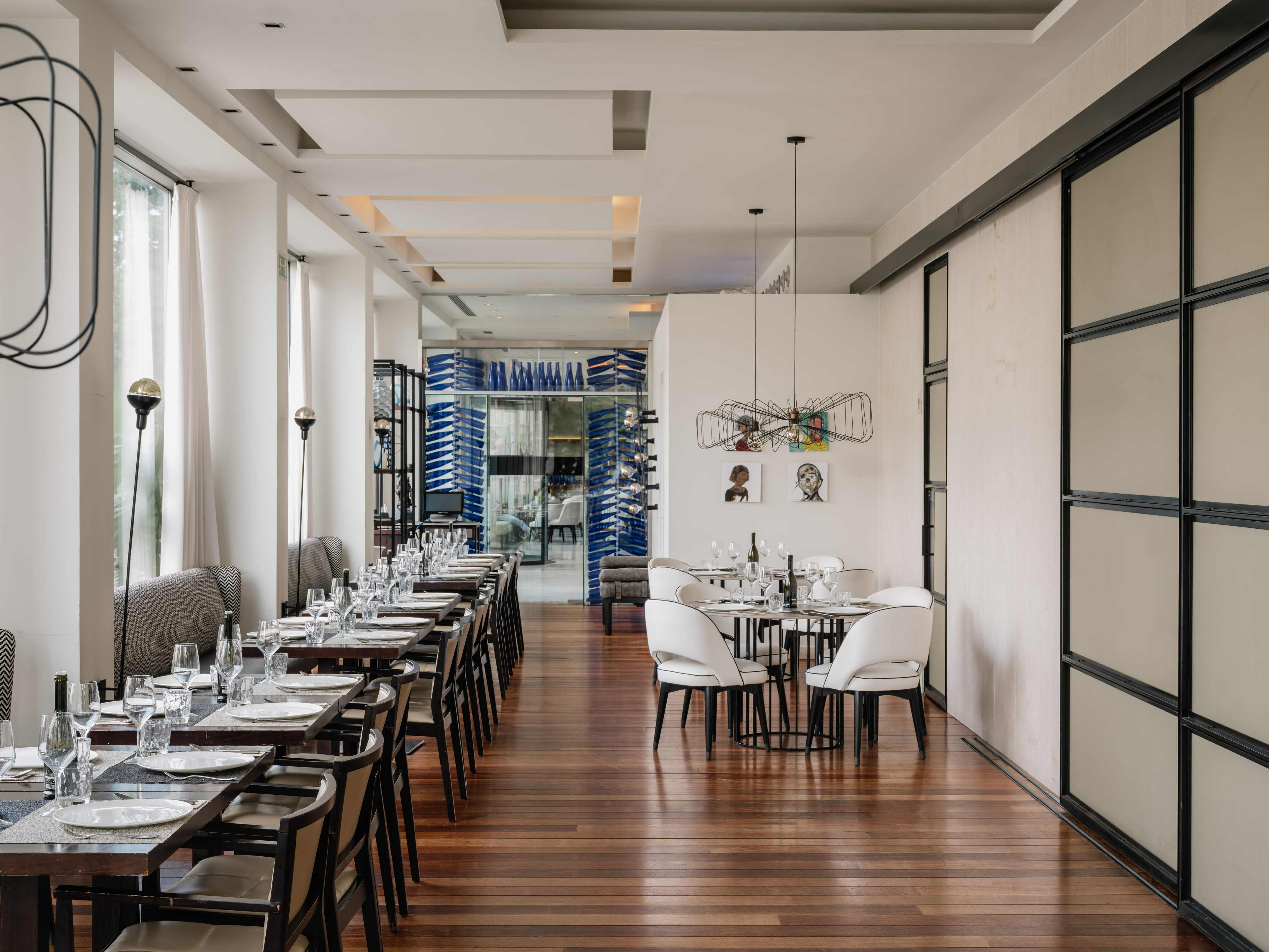 a room with tables and chairs