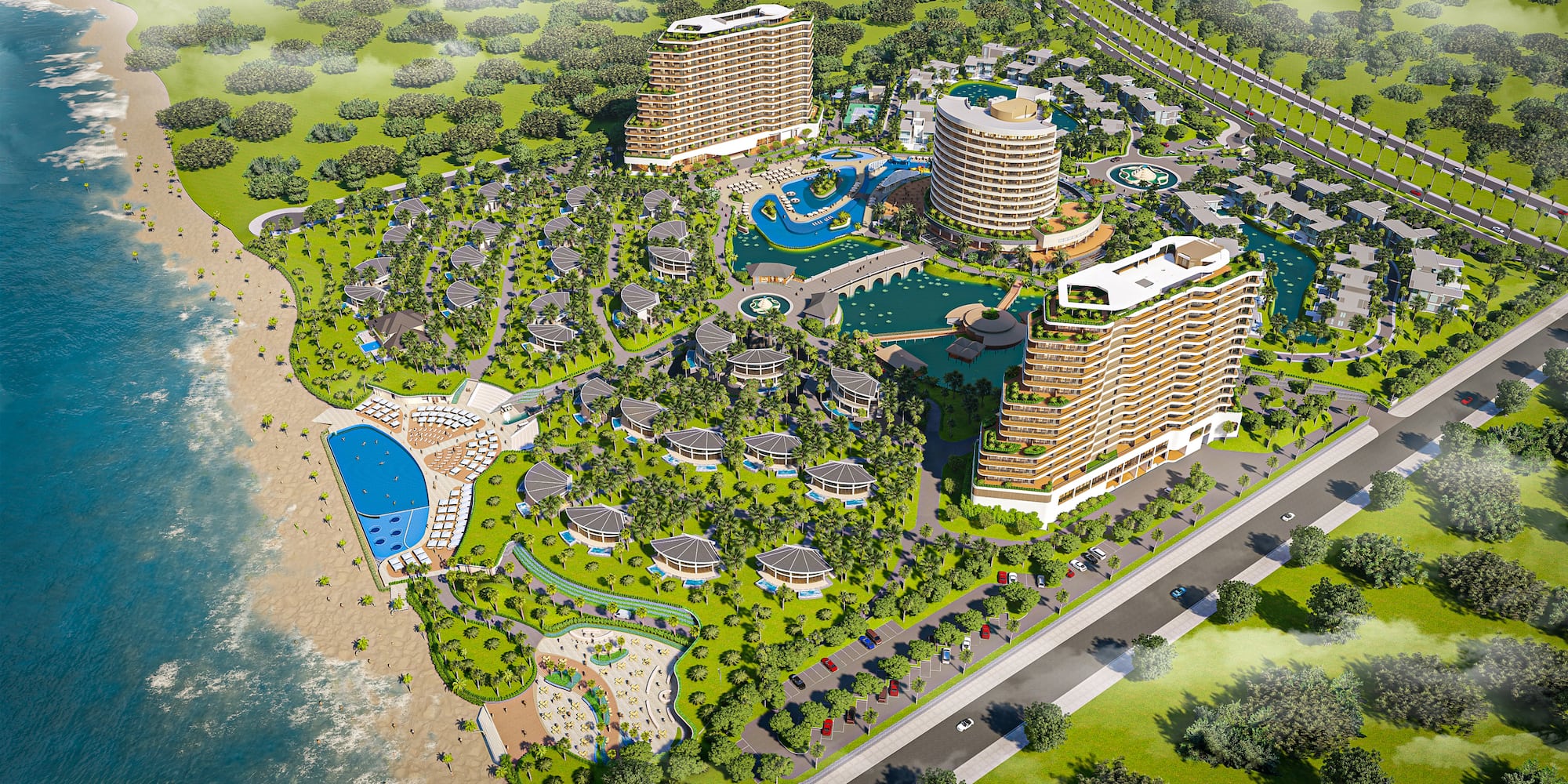 a aerial view of a resort