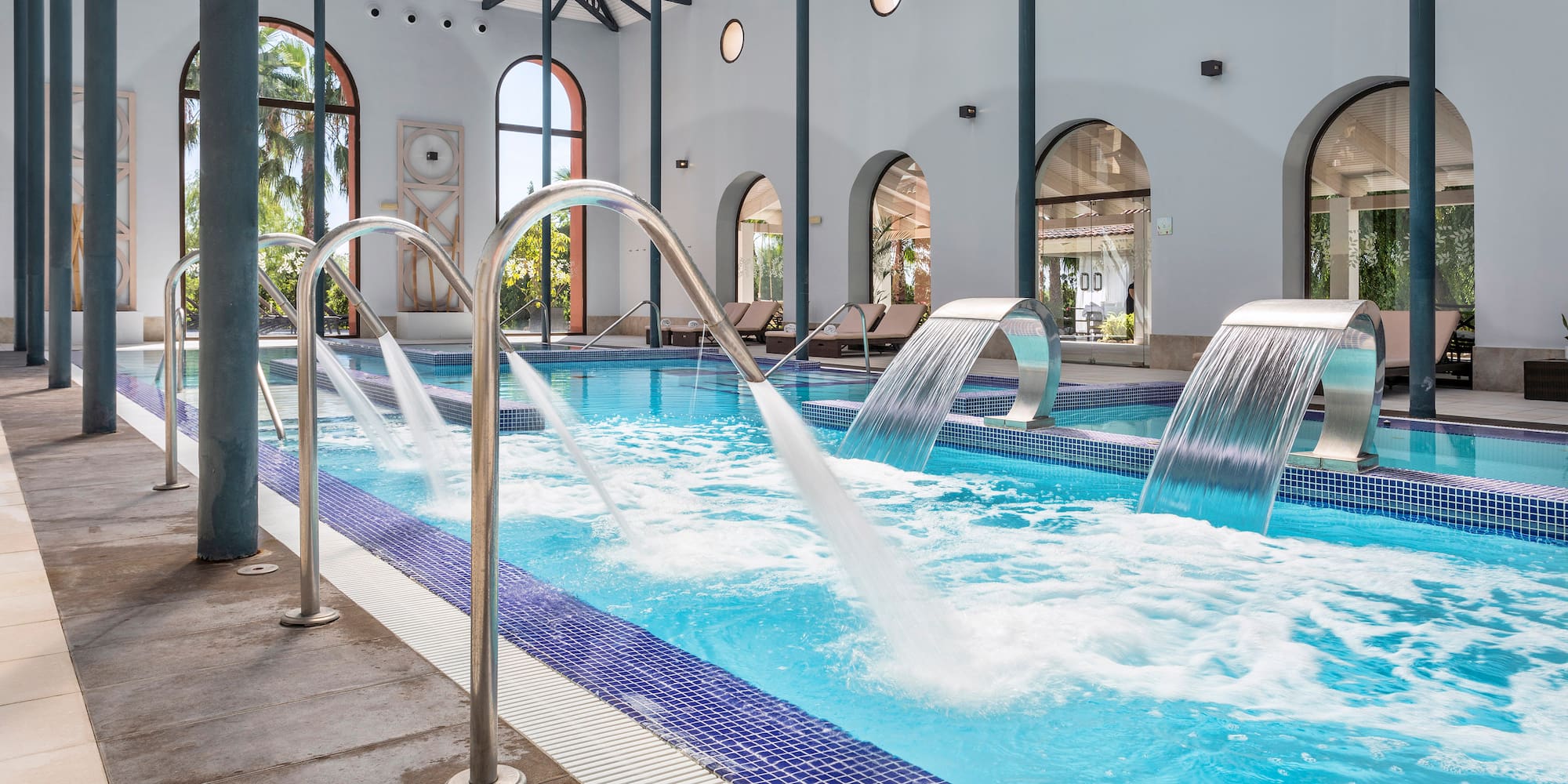 a swimming pool with water jets