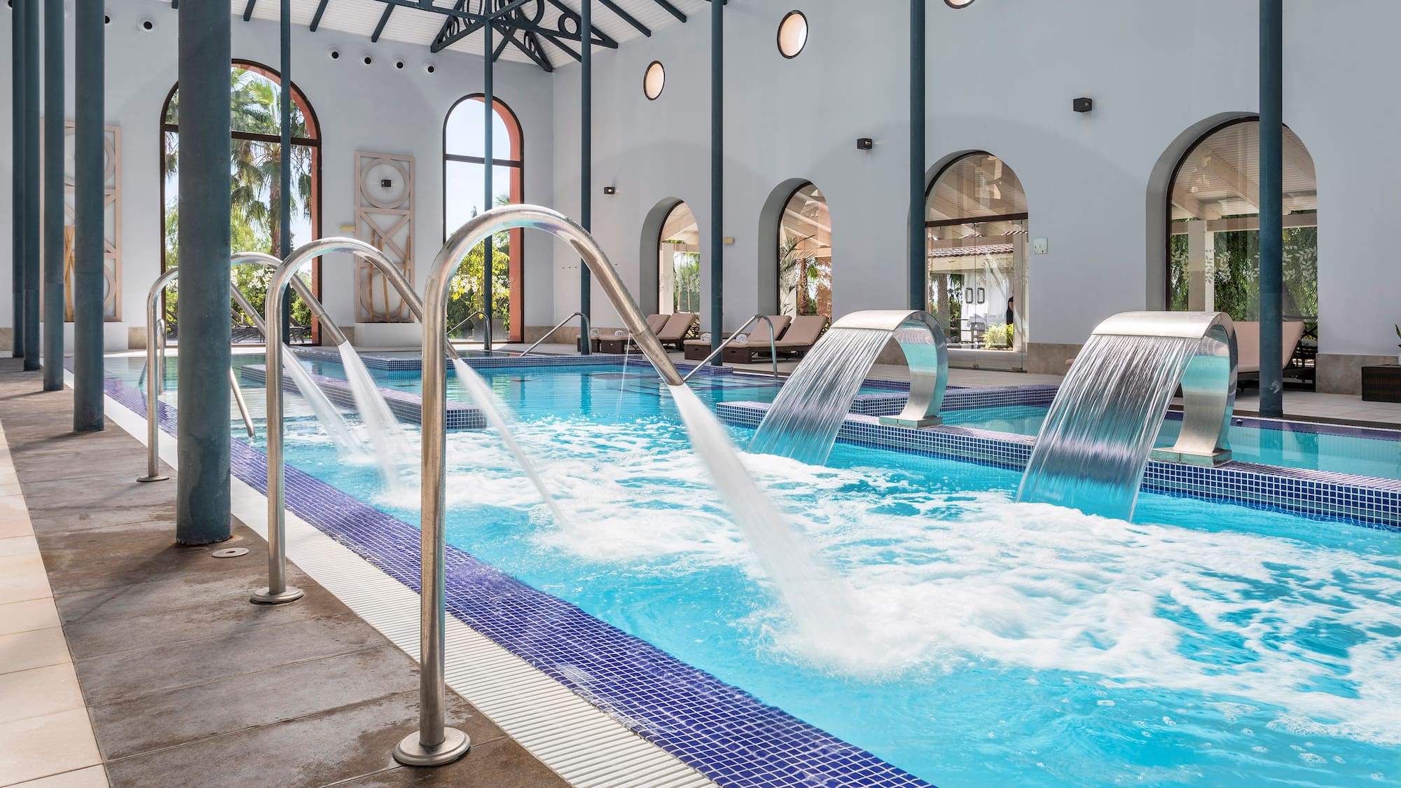 a swimming pool with water jets