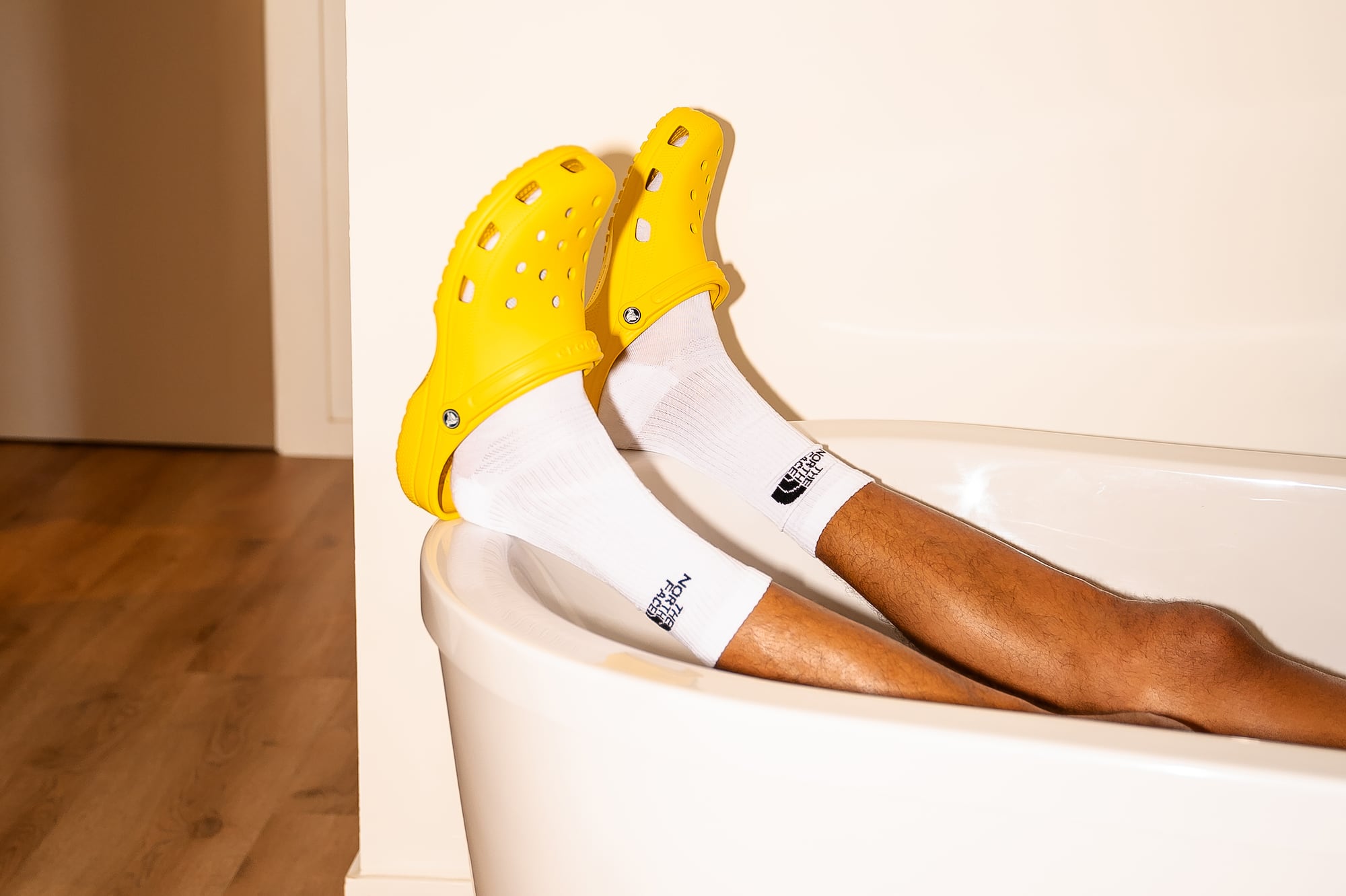a person's legs in a bathtub