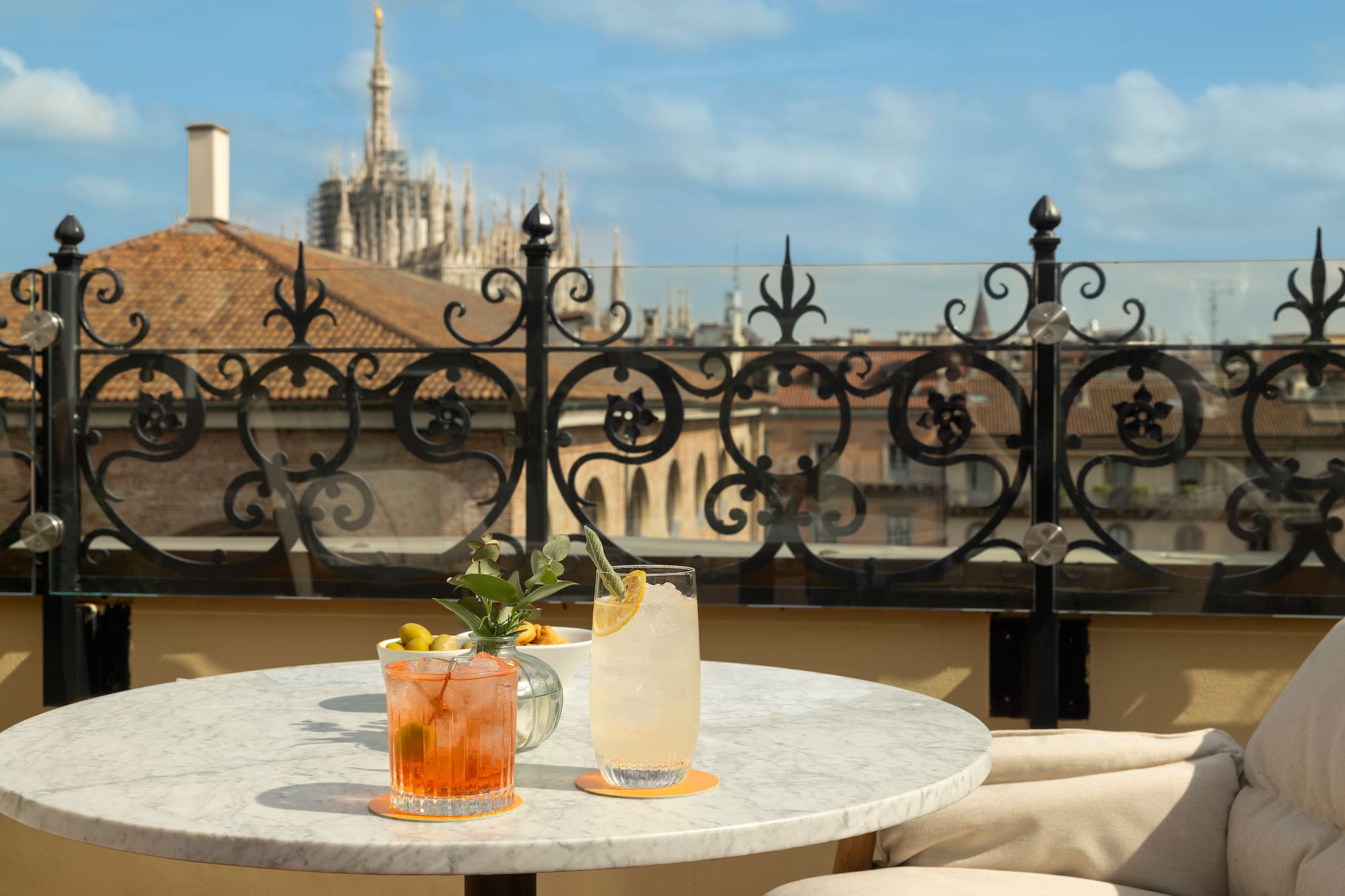 a table with drinks on it