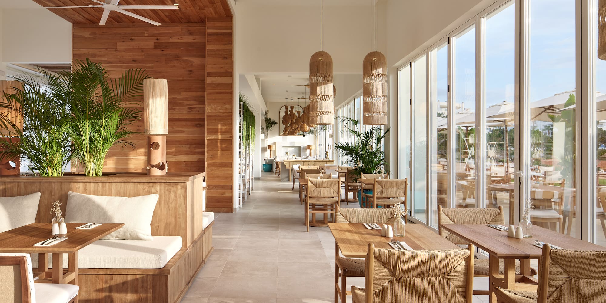 a room with tables and chairs