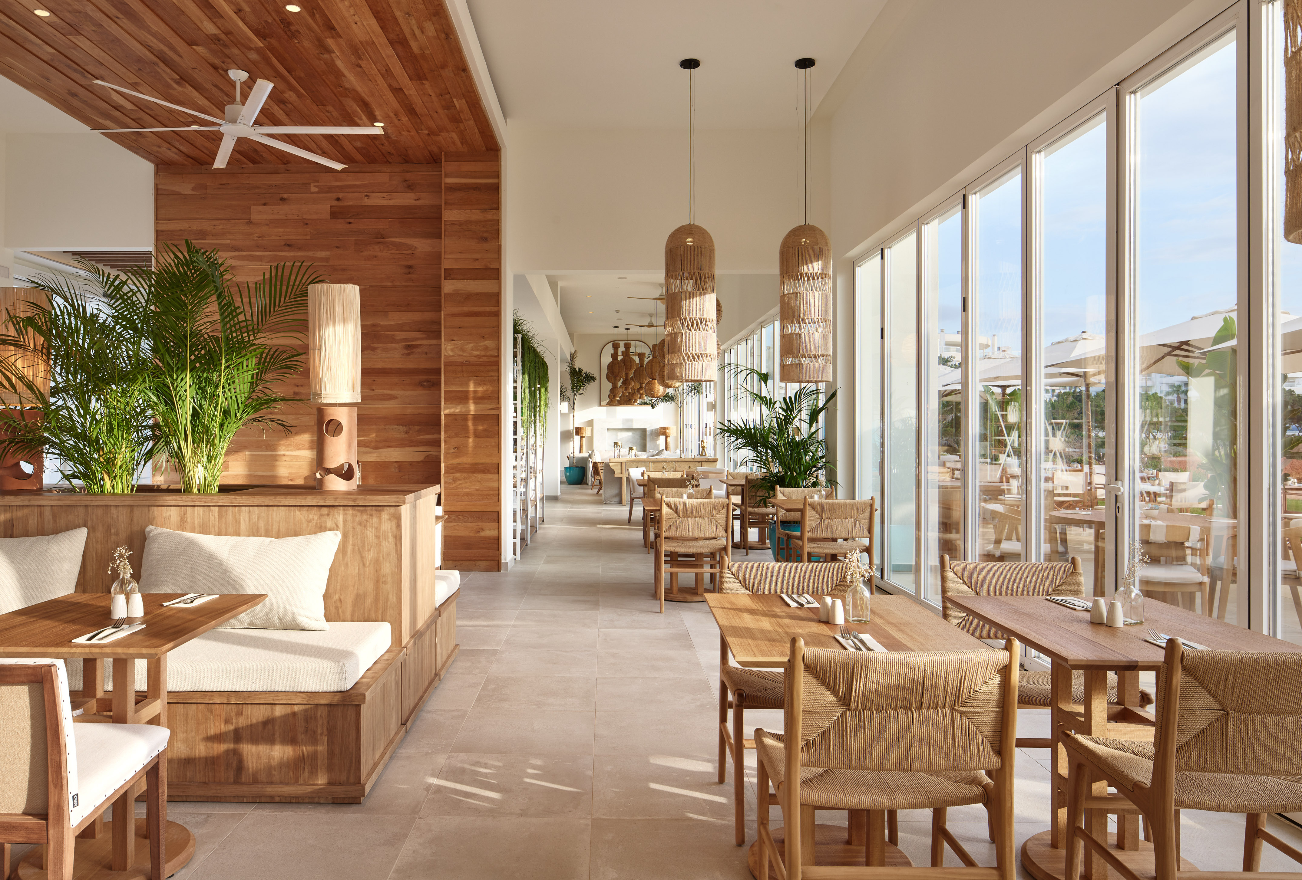 a room with tables and chairs