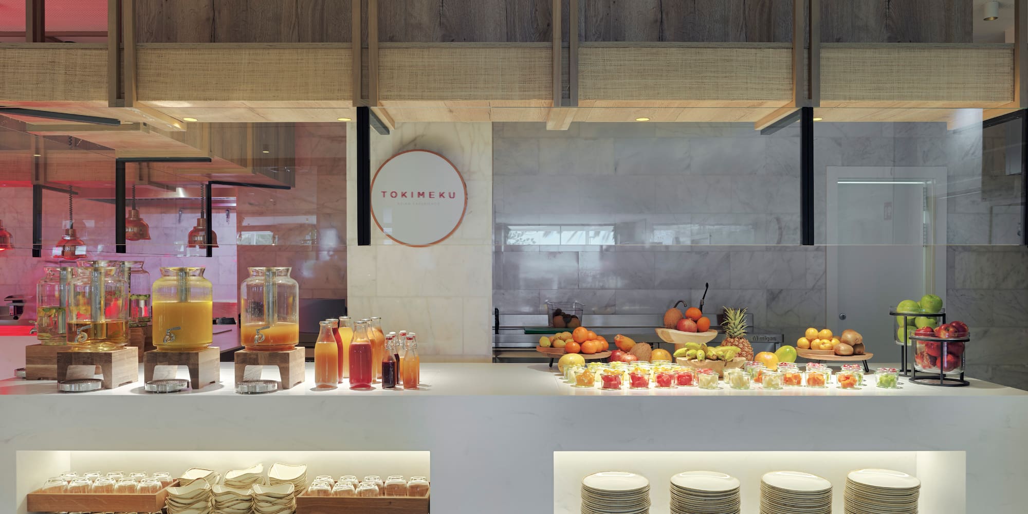 a counter with food on it