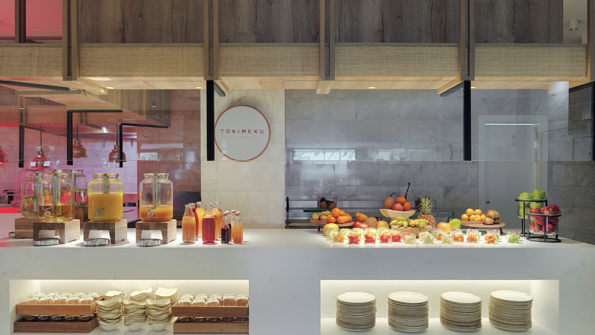 a counter with food on it