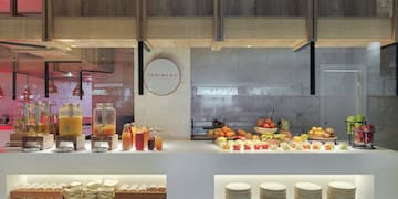 a counter with food on it