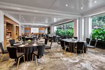 a room with tables and chairs