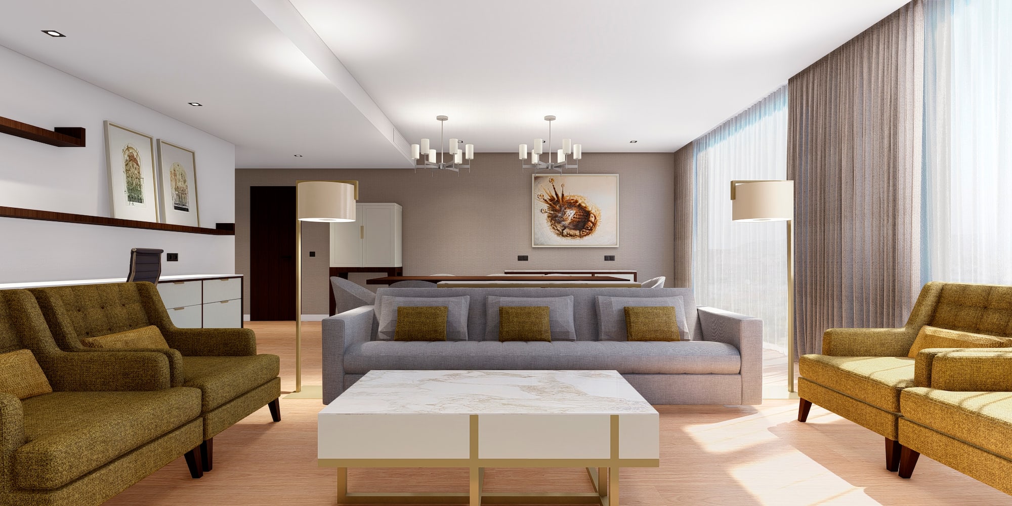 a living room with a couch and a coffee table