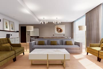 a living room with a couch and a coffee table