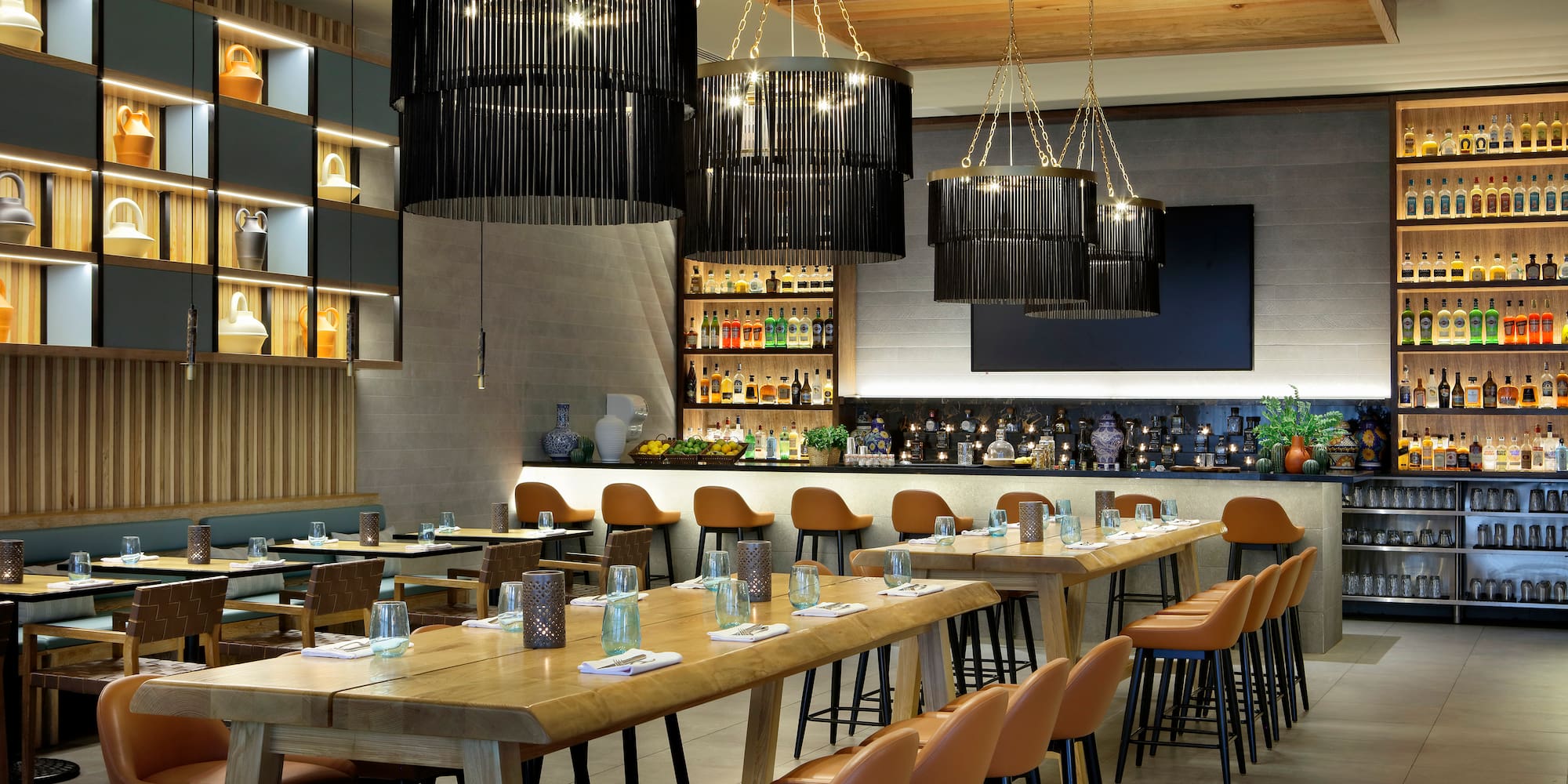 a restaurant with tables and chairs