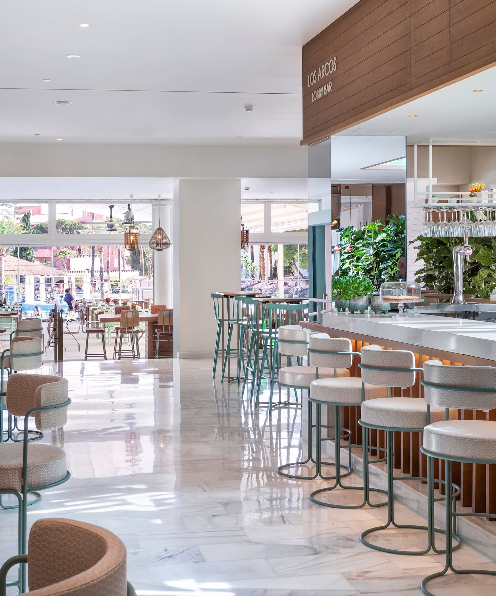 a room with tables and chairs