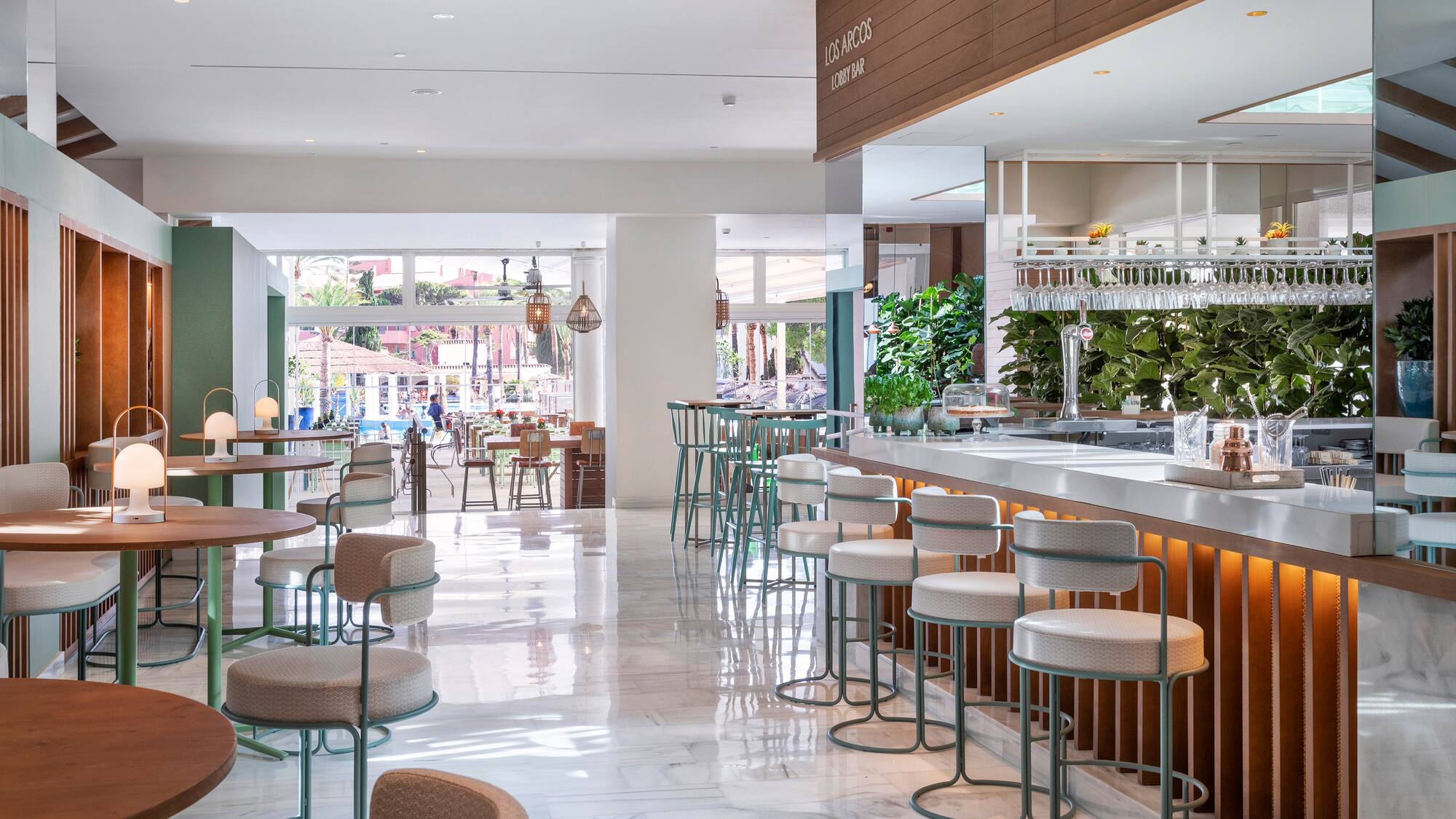 a room with tables and chairs