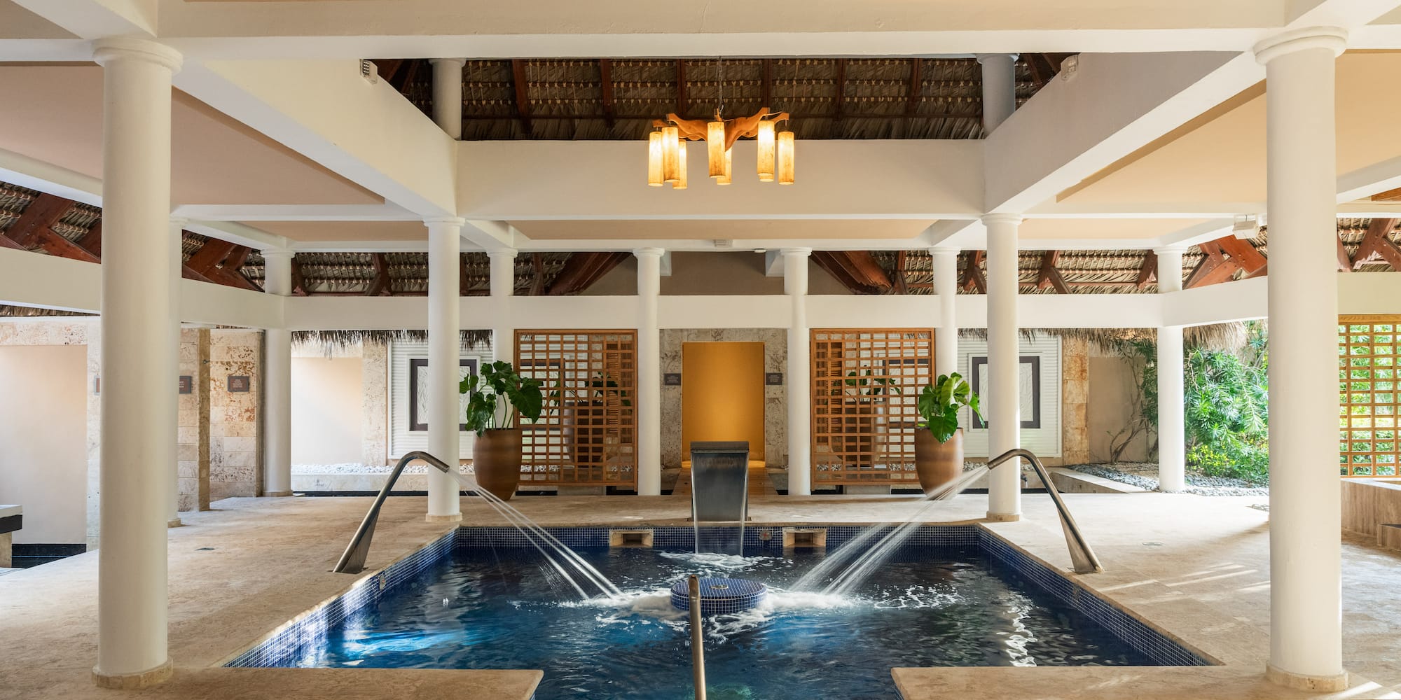 a pool with water in a room