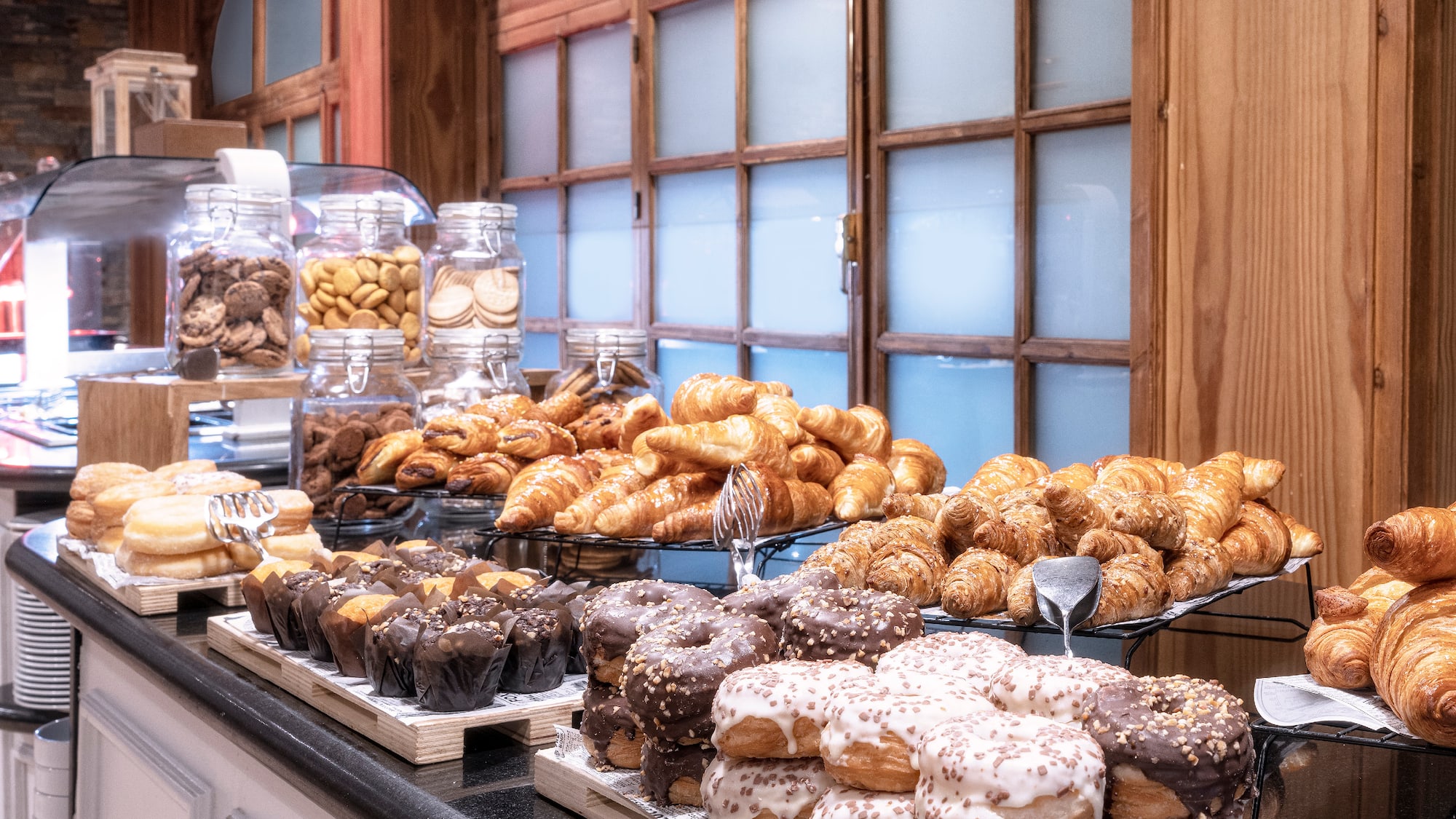a display of pastries and pastries
