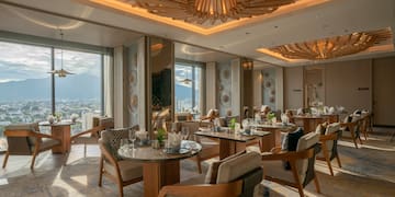 a room with tables and chairs