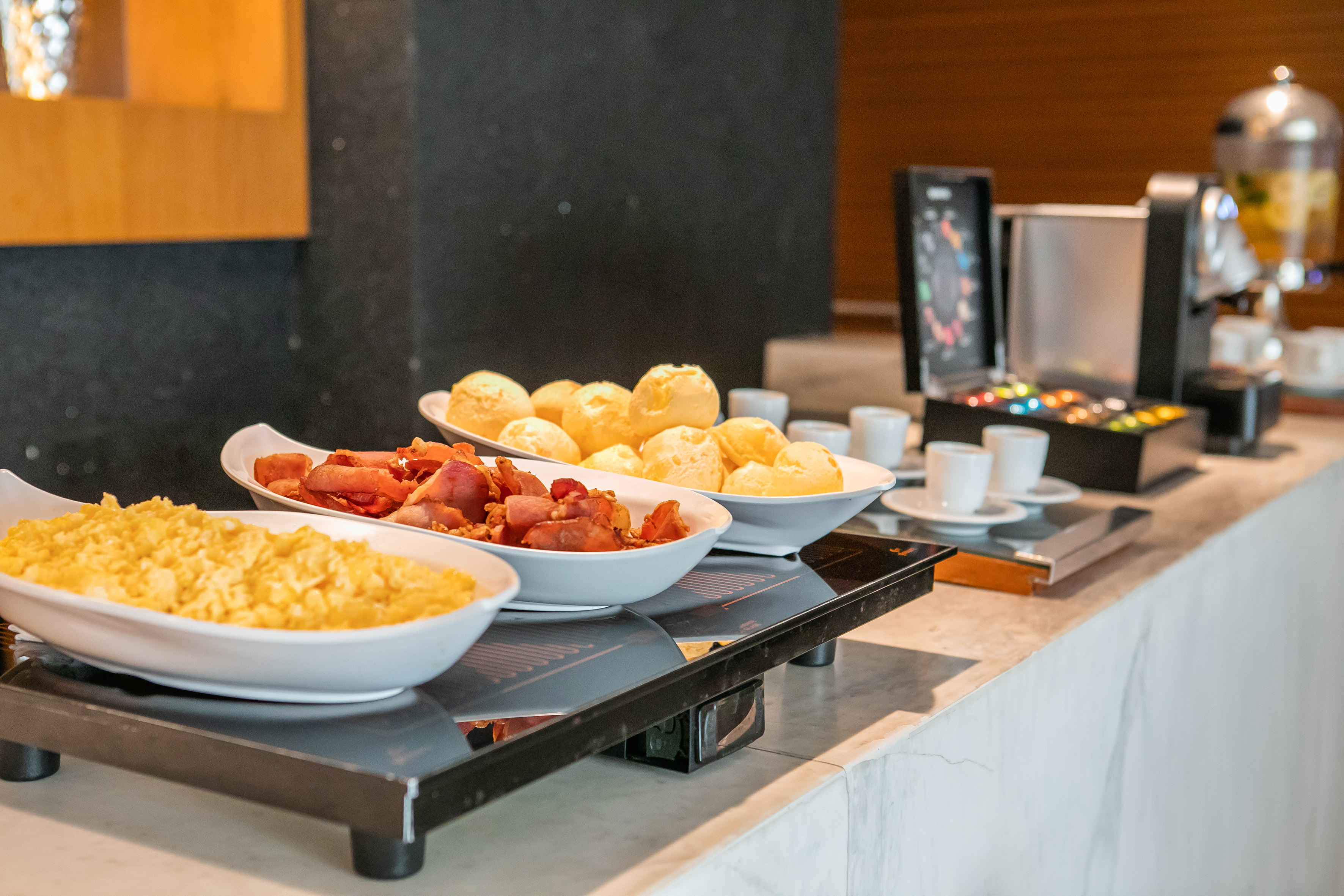 a buffet table with food on it