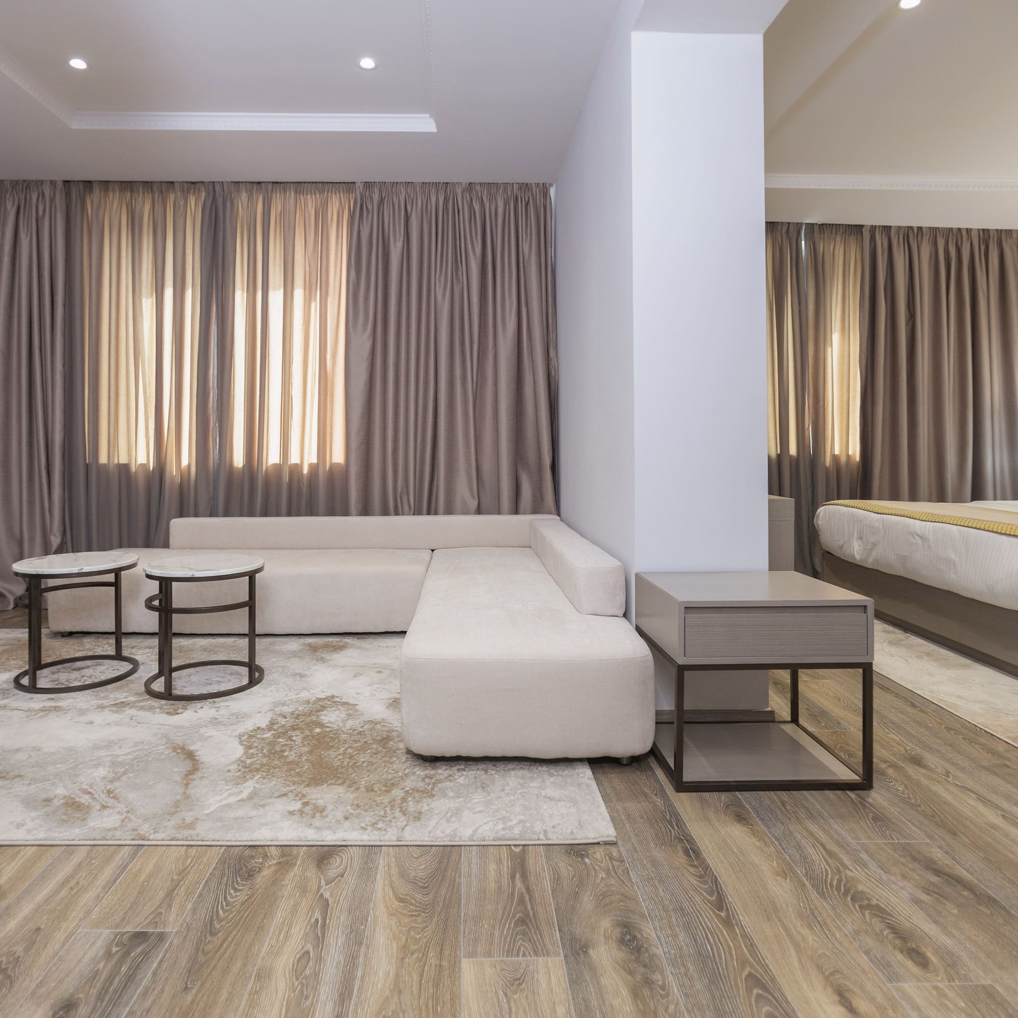 a room with a couch and a table