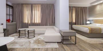 a room with a couch and a table