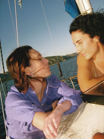 two women on a boat