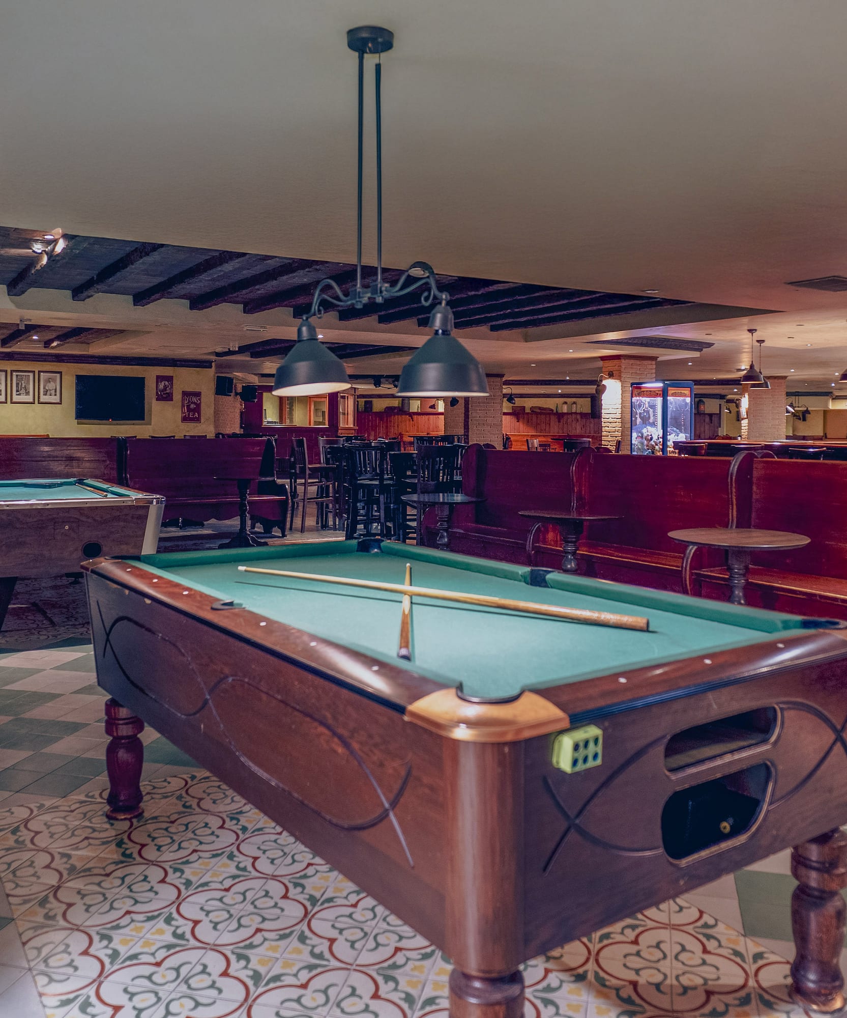a pool table in a room