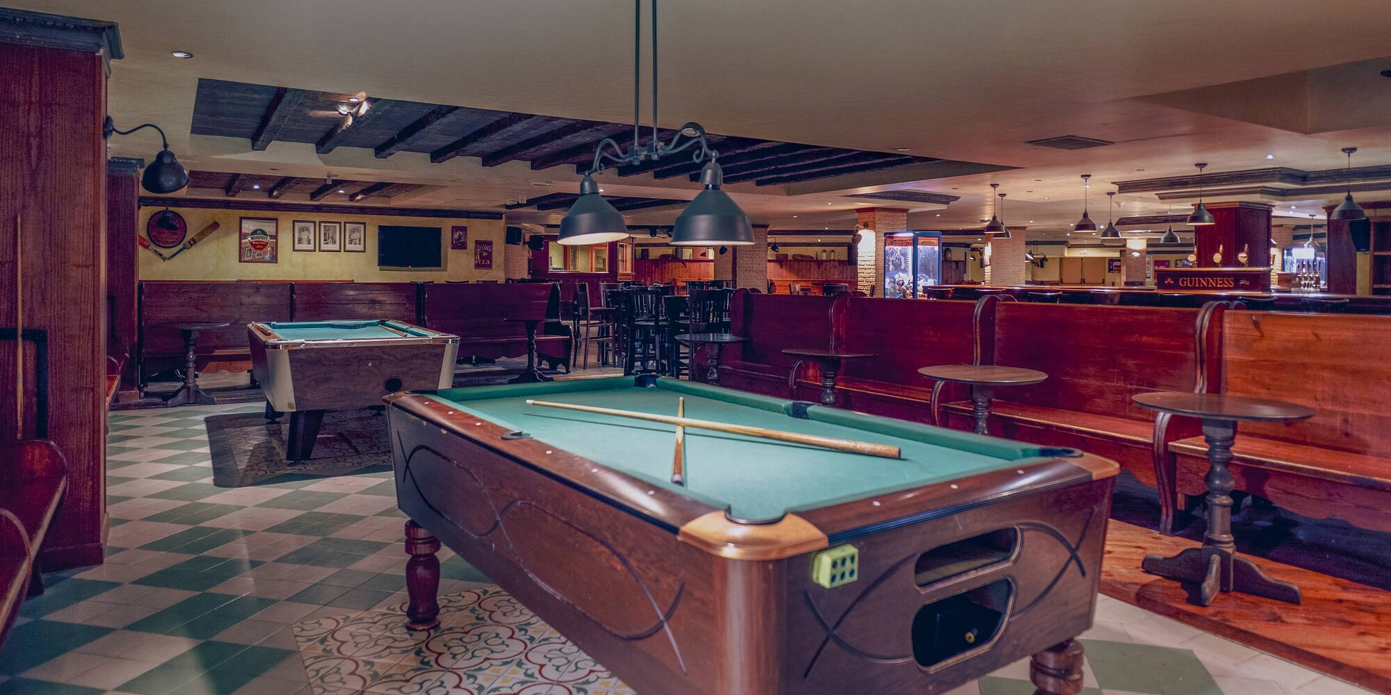 a pool table in a room