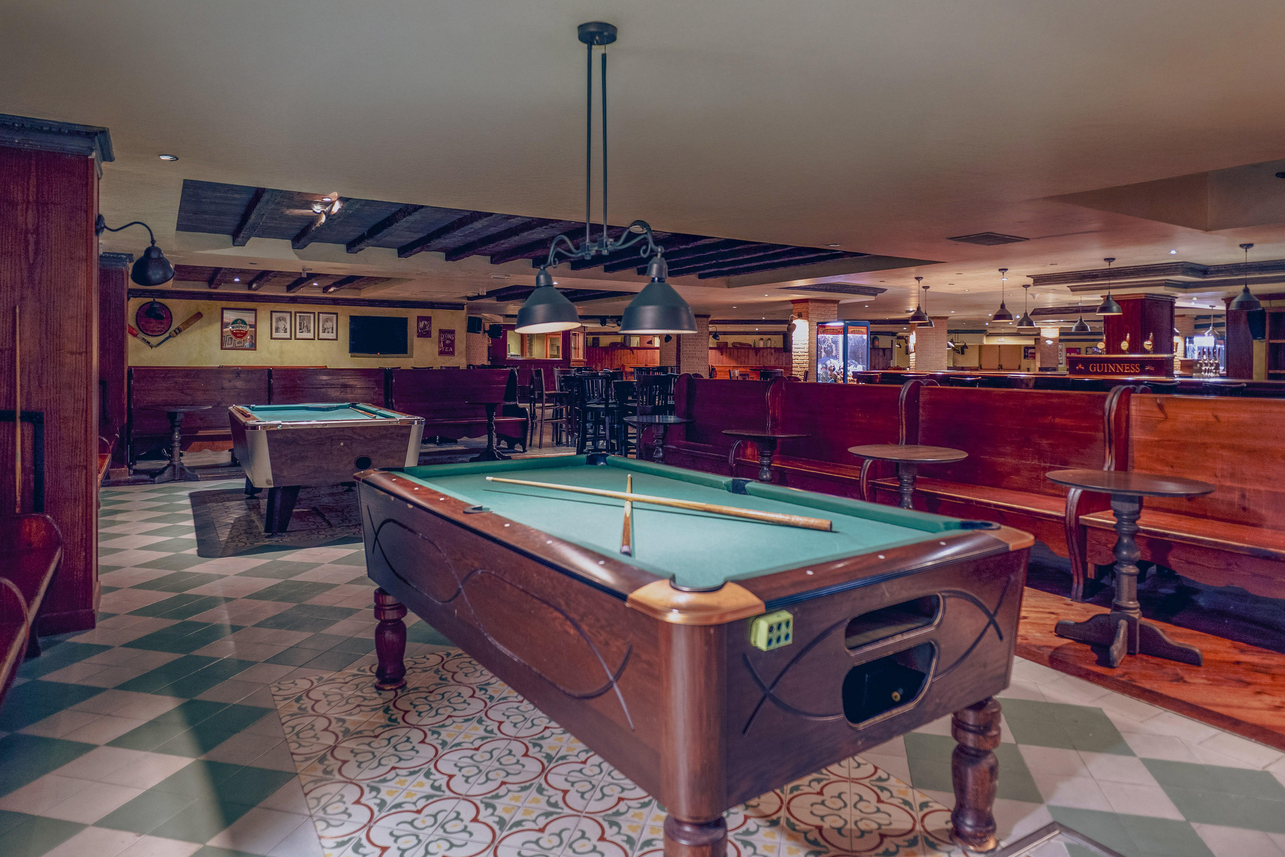 a pool table in a room