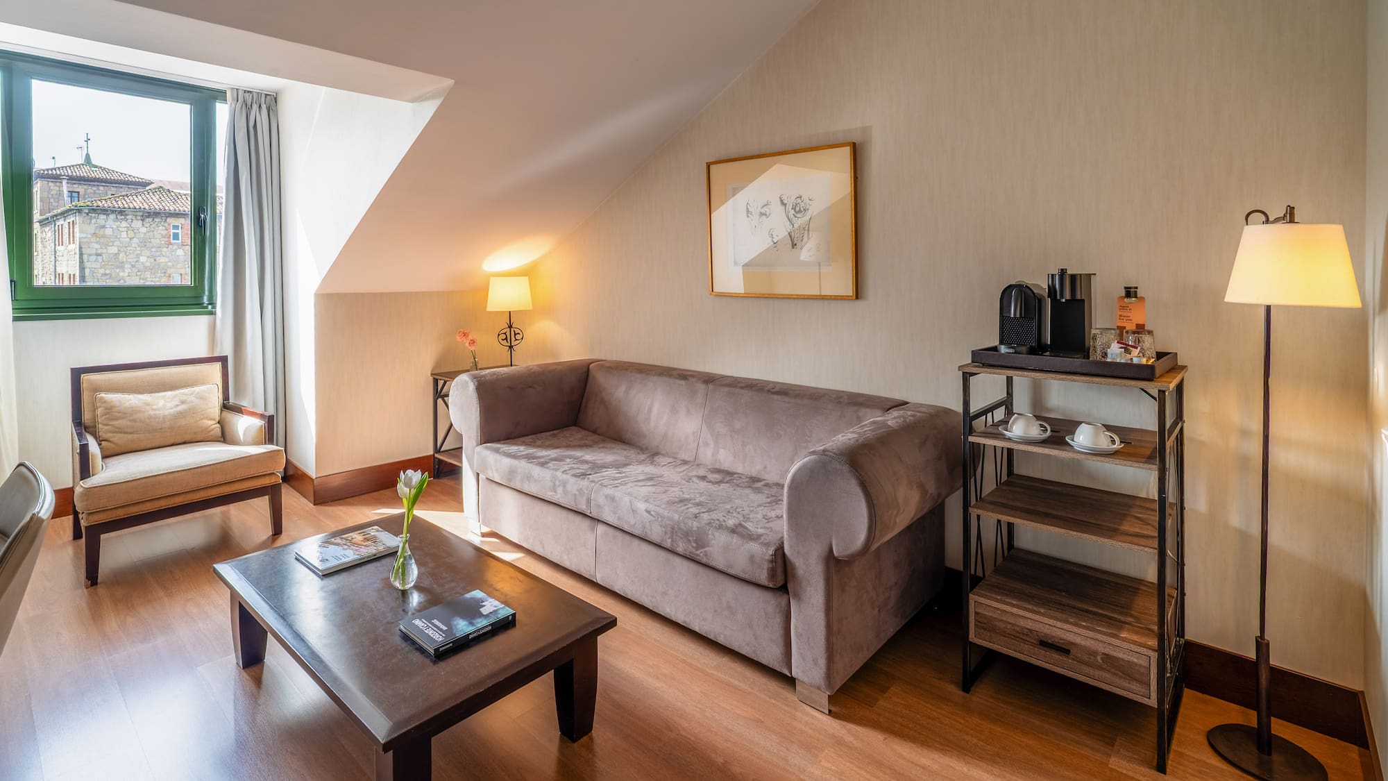 a living room with a couch and coffee table
