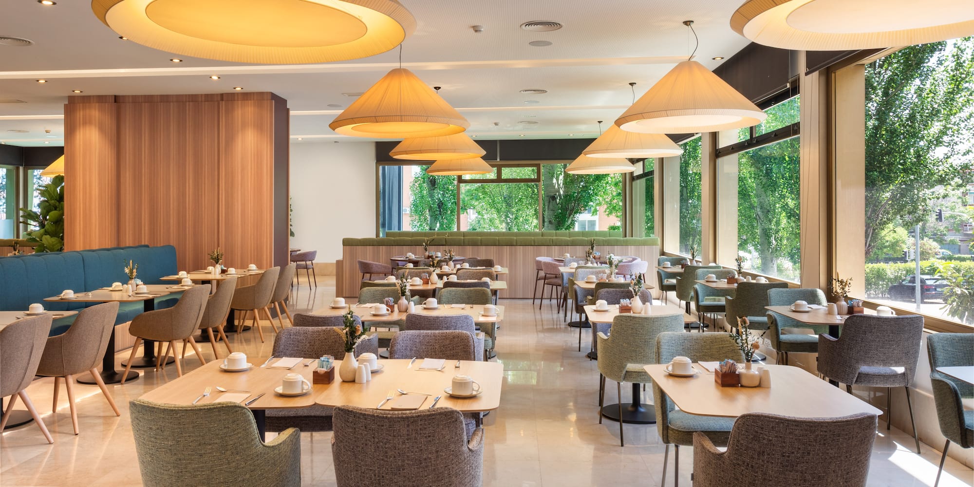 a room with tables and chairs