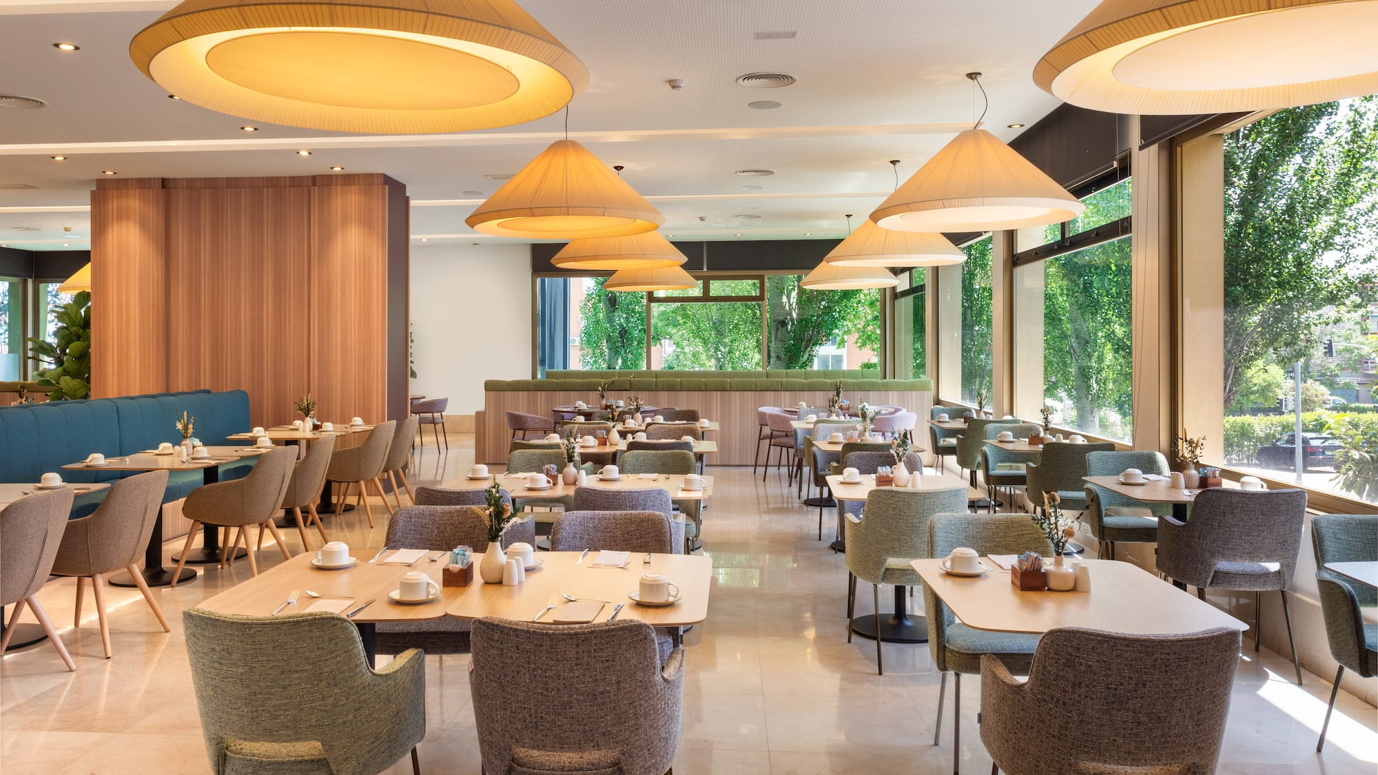 a room with tables and chairs