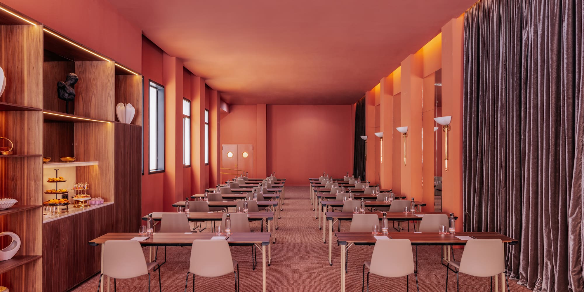 a room with tables and chairs