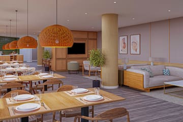 a room with tables and chairs