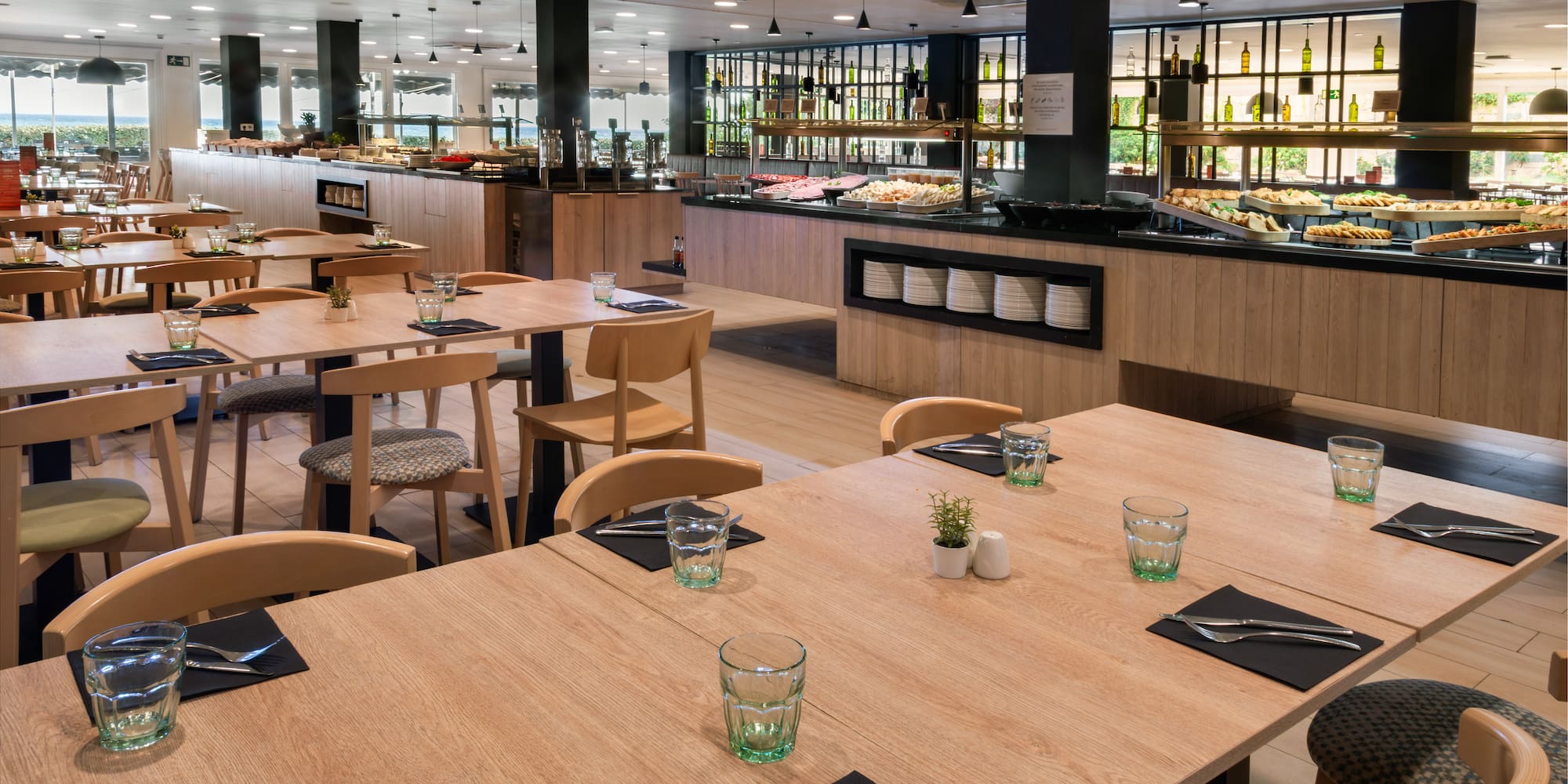a restaurant with tables and chairs