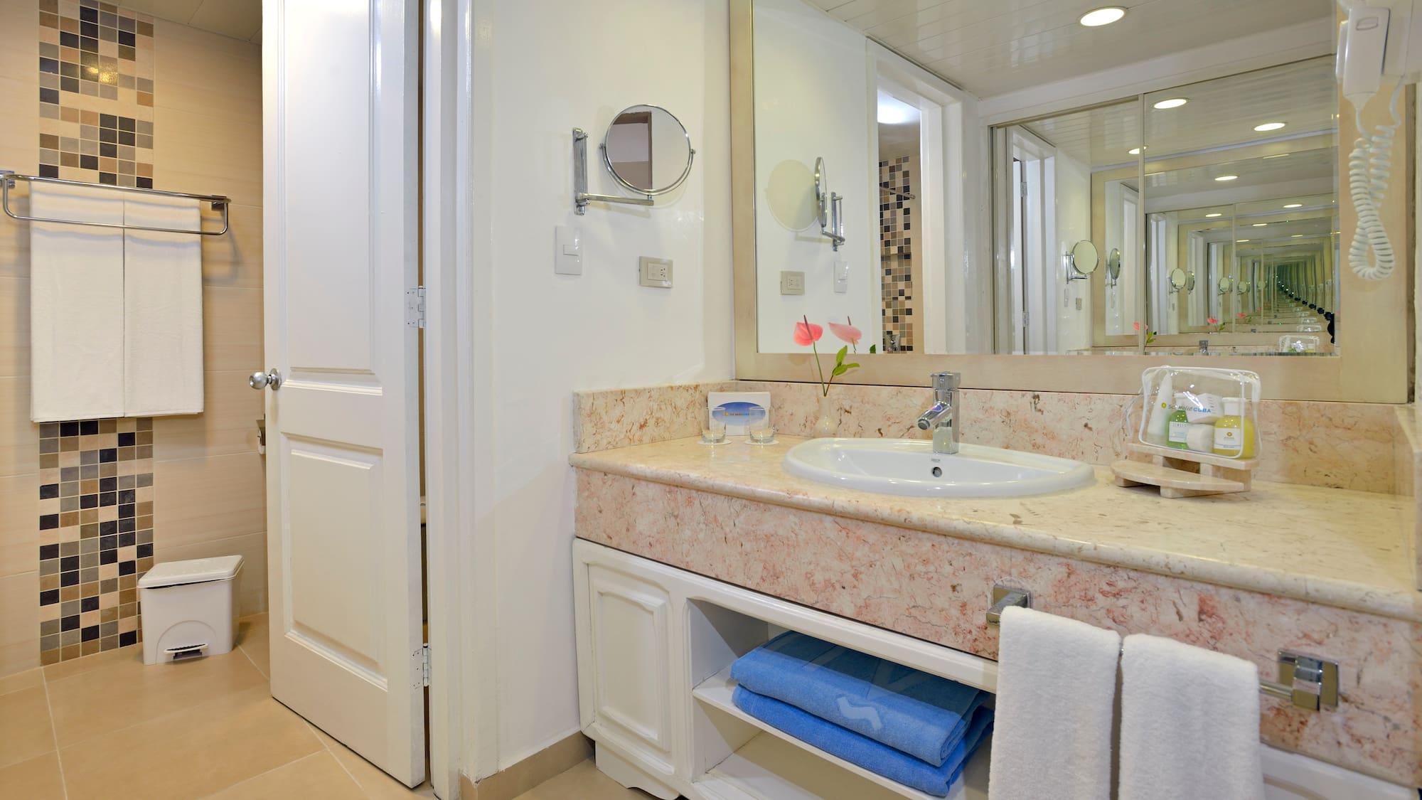 a bathroom with a sink and mirror