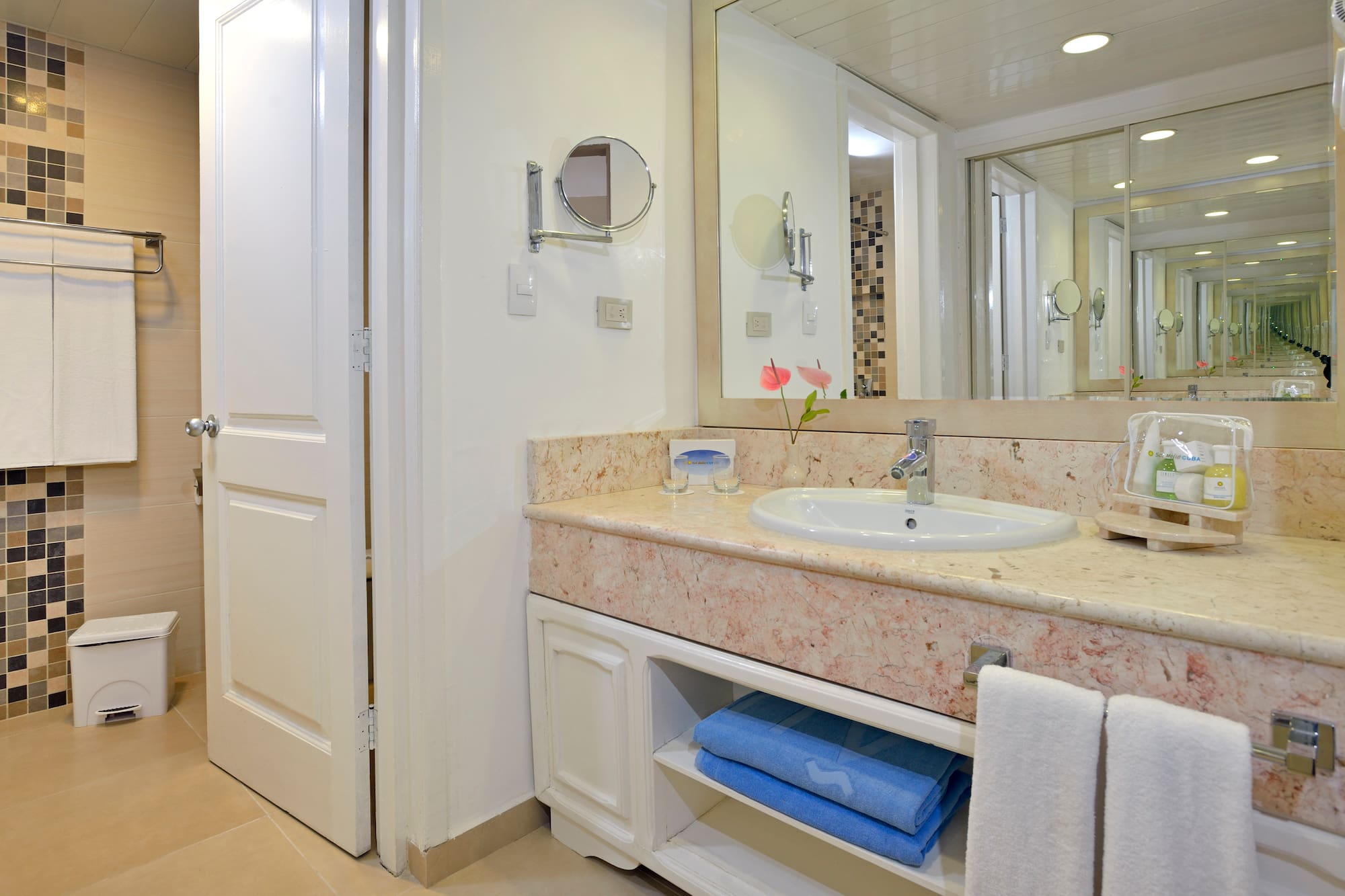 a bathroom with a sink and mirror