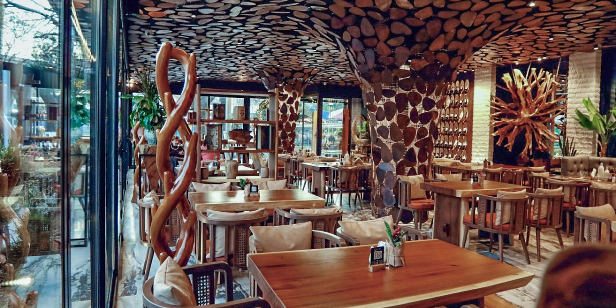 a room with tables and chairs