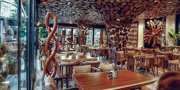 a room with tables and chairs