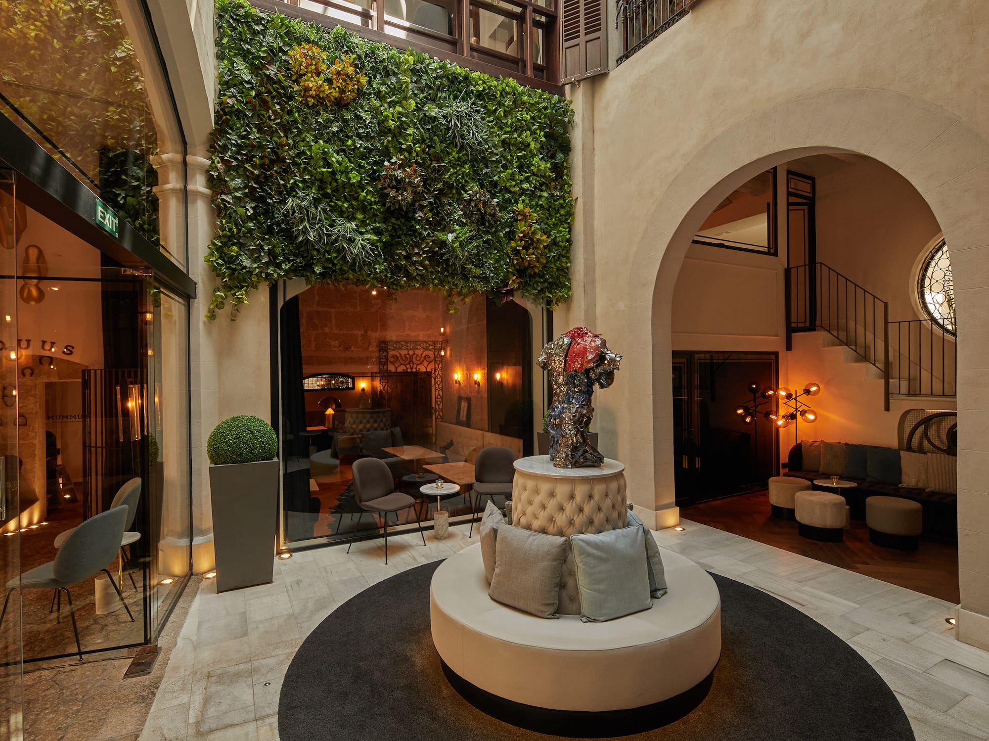 a room with a statue in it