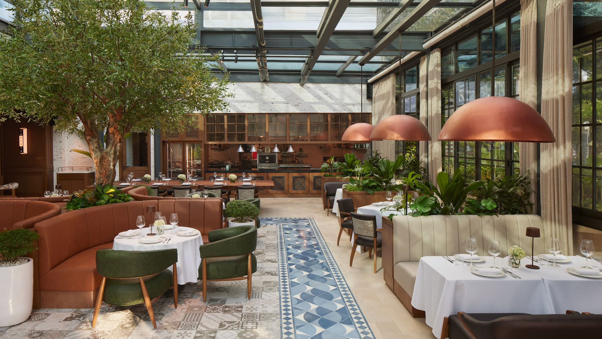 a restaurant with tables and chairs