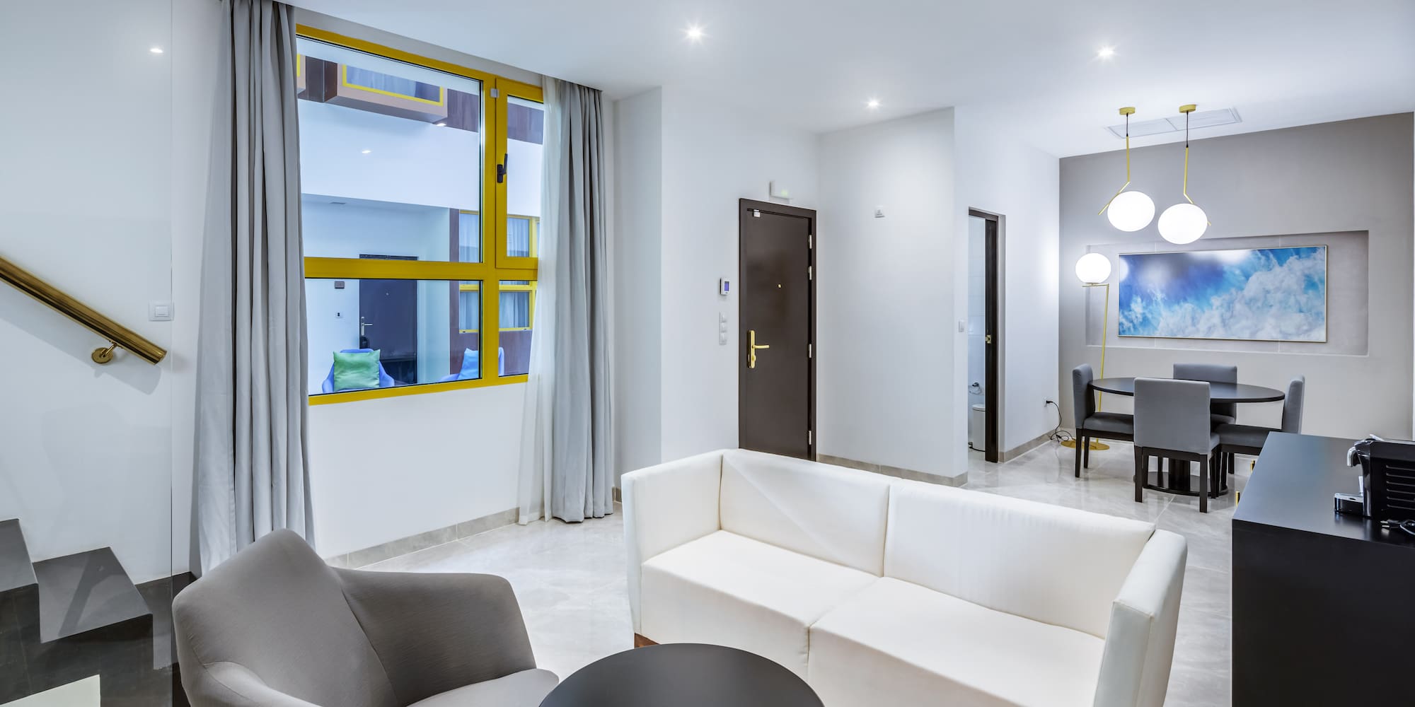 a room with a couch and a table