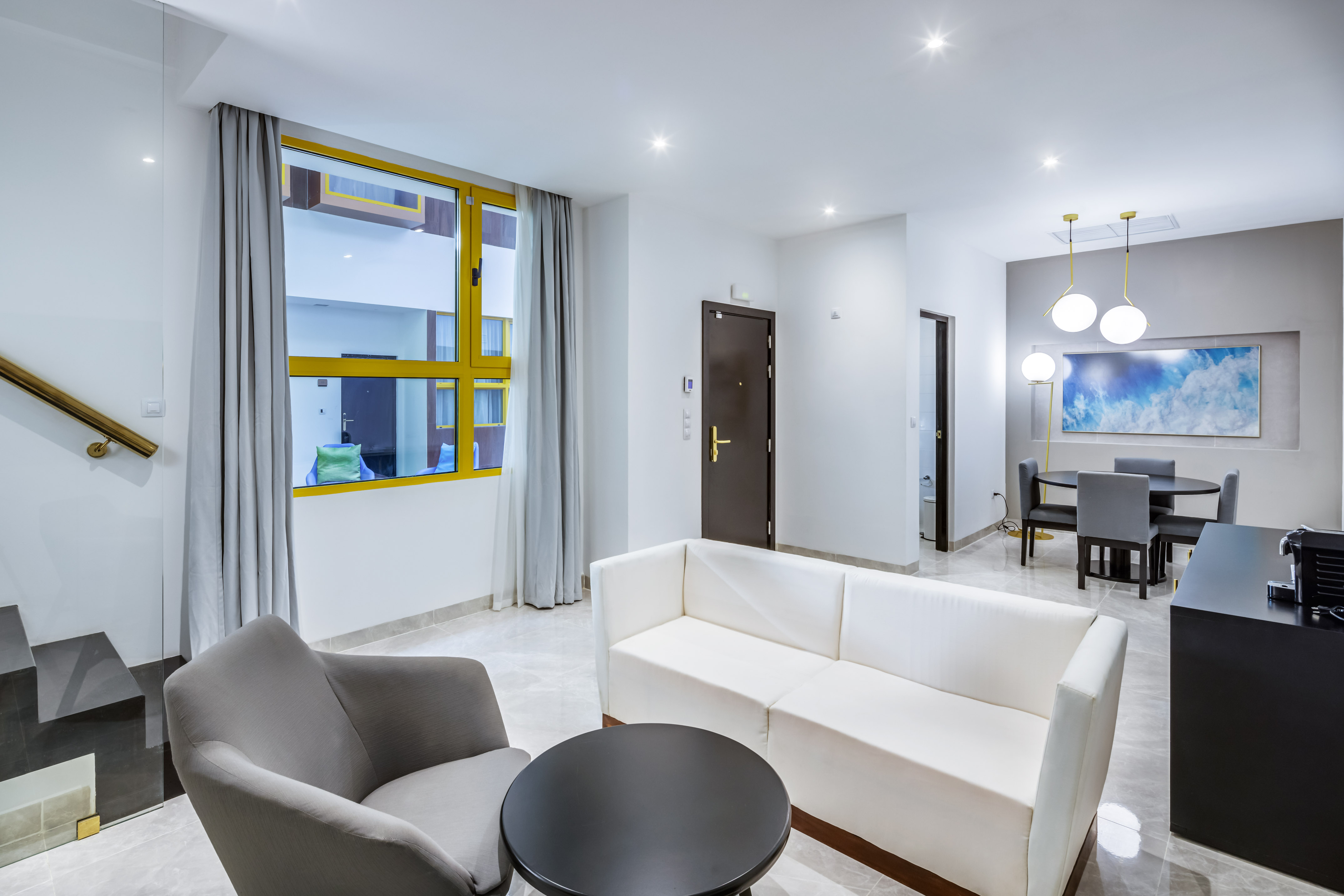 a room with a couch and a table