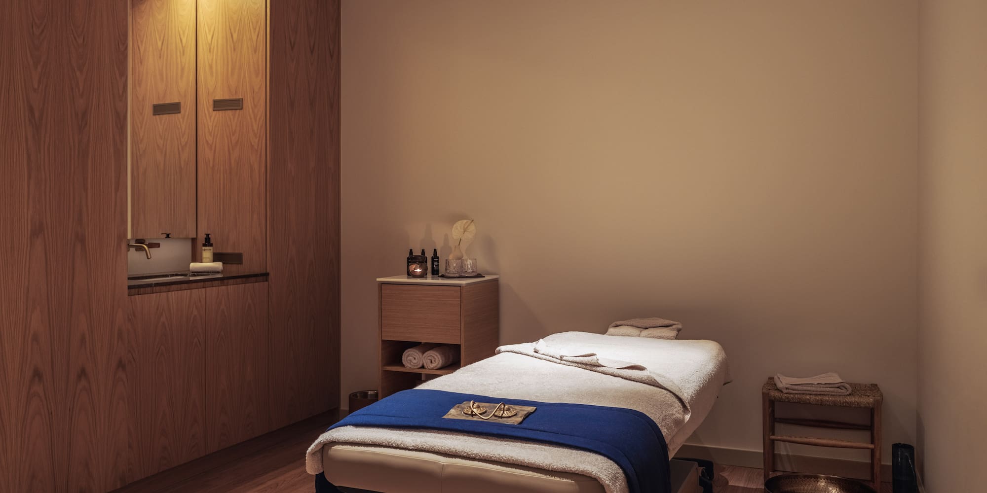 a massage table in a room