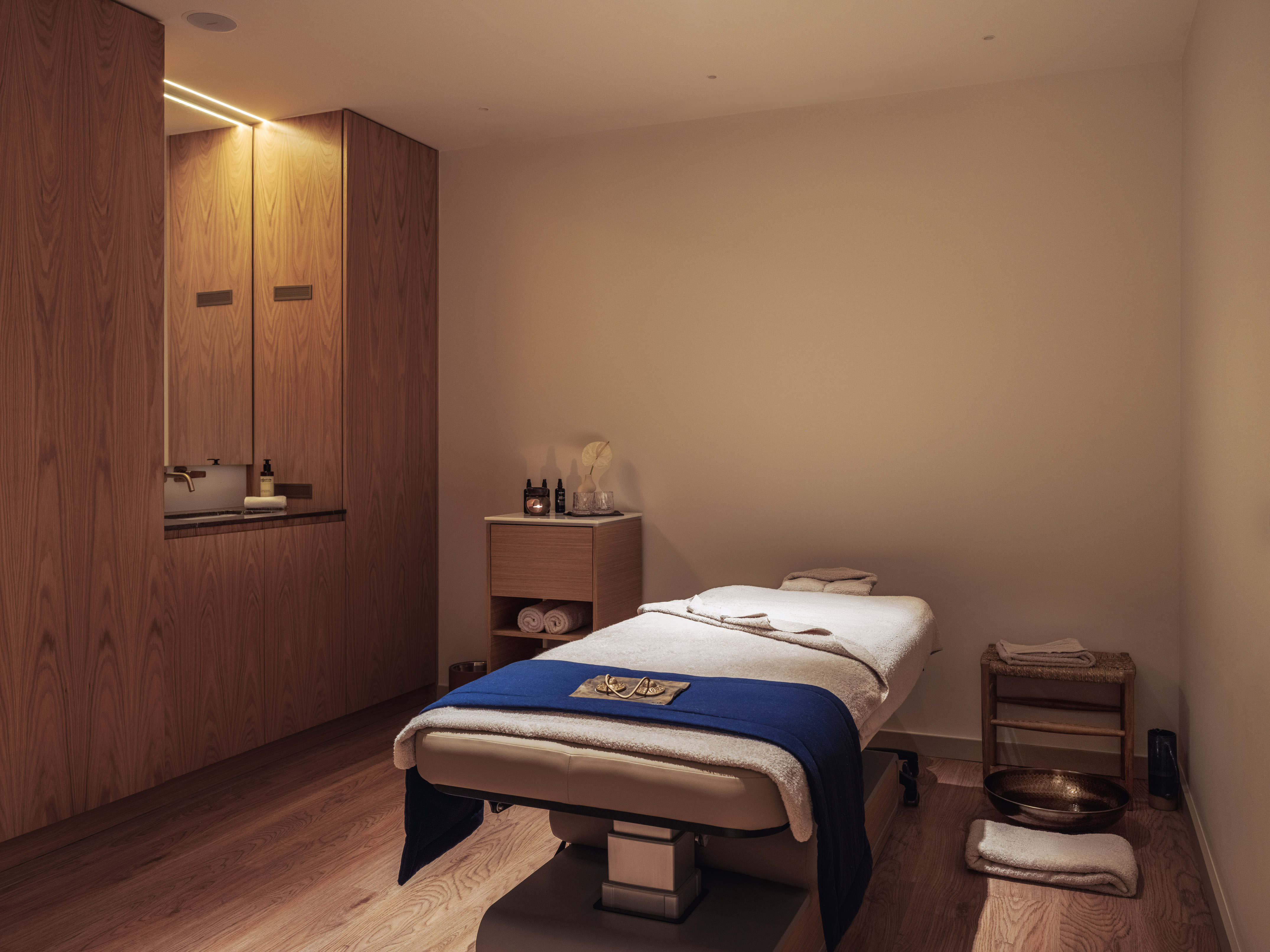 a massage table in a room