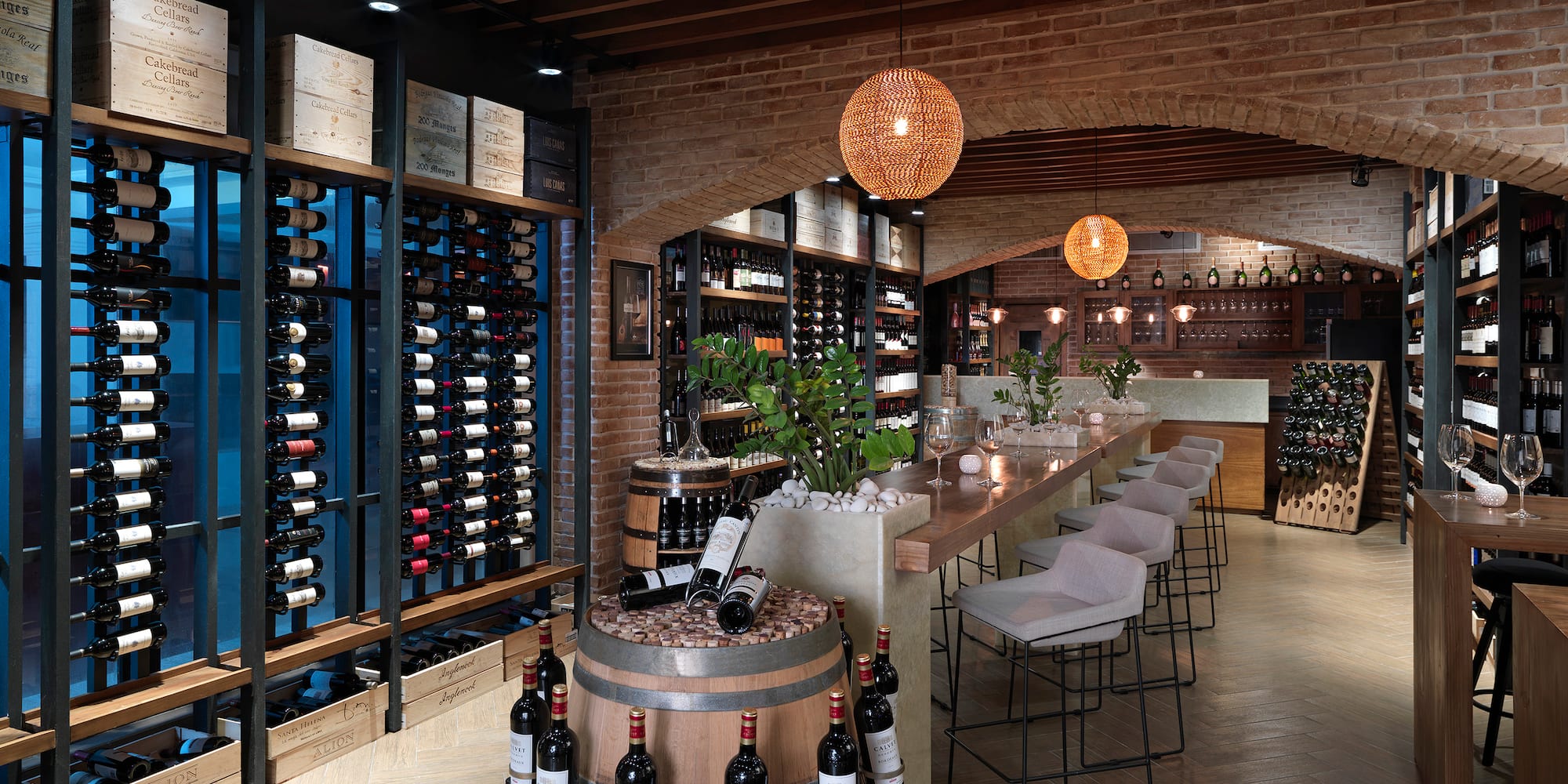 a wine cellar with wine bottles