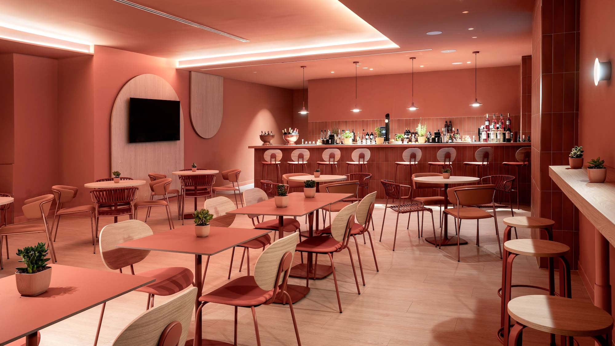 a room with tables and chairs