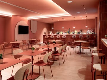 a room with tables and chairs